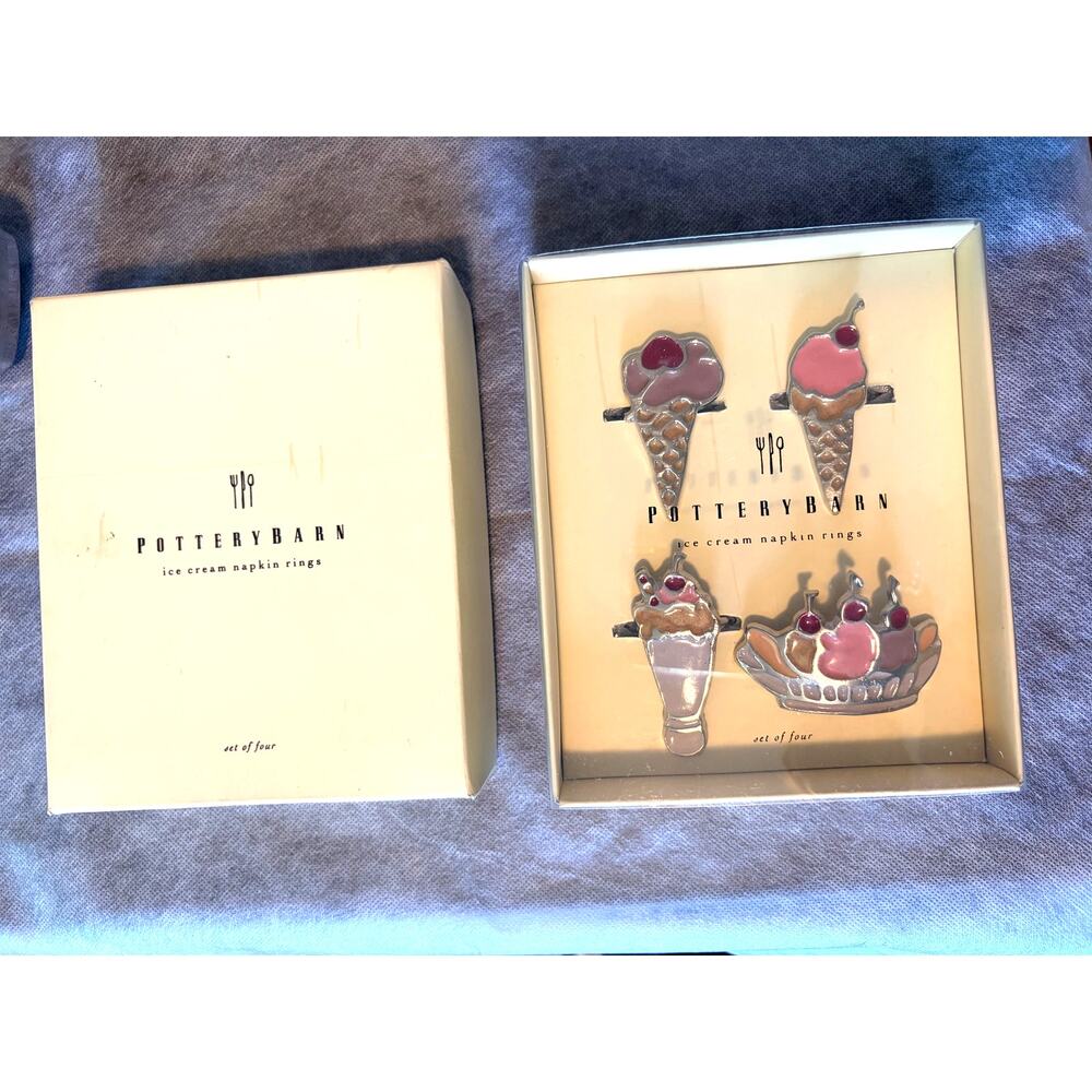 Vintage Pottery Barn Ice Cream Napkin Rings Set of 4 Enamel New In Box